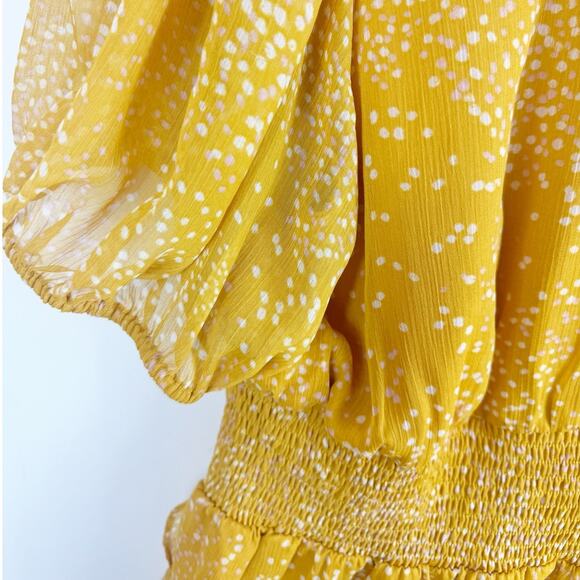 Express Womens Yellow Short Sleeve Dress Ruffle Bottom Small Dot Pattern XL - Picture 10 of 10